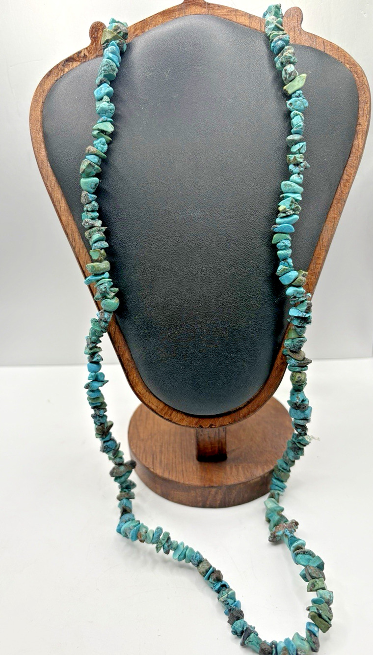 Turquoise Nugget necklace 34” Length Vintage Layer Blue Old Native American 62g